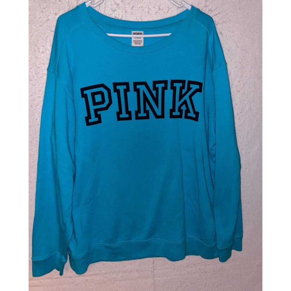 Victoria Secret PINK Blue Turquoise Everyday Lounge Crew Sweatshirt Womens L